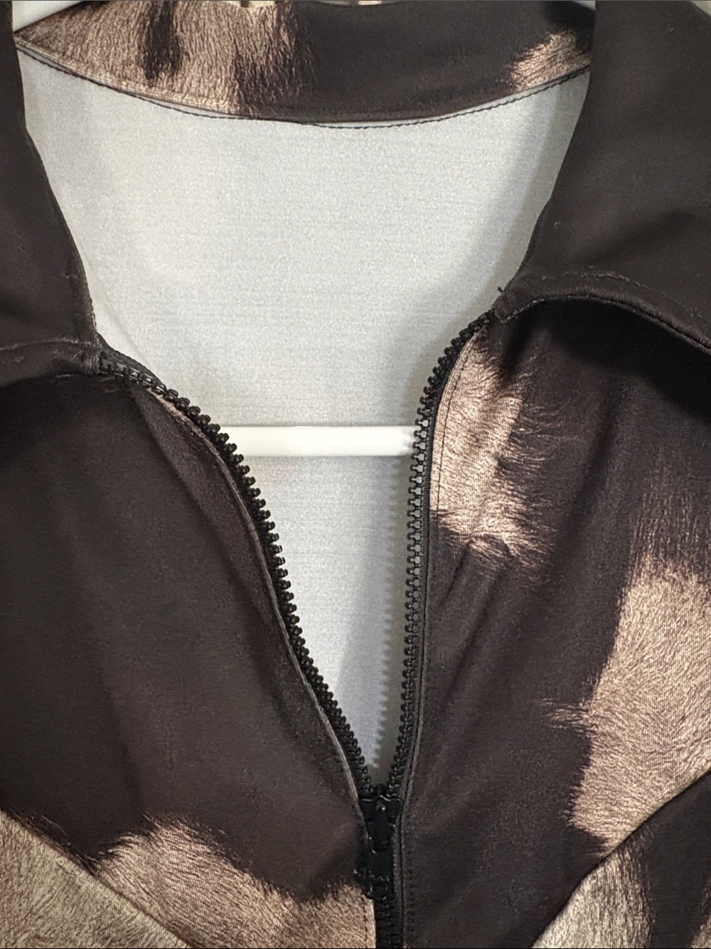Custom Made Black & Taupe Abstract Fringe Zip Jacket with Teal Fringe - Picture 5 of 6